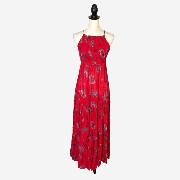 Free People Intimately Red Garden Party Floral Tiered Maxi Dress - Picture 2 of 15